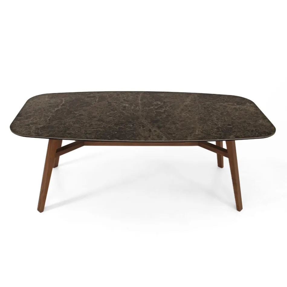 Masă fixă de sufragerie din ceramică Emperador lustruită, fabricată în Italia - Nord Viadurini