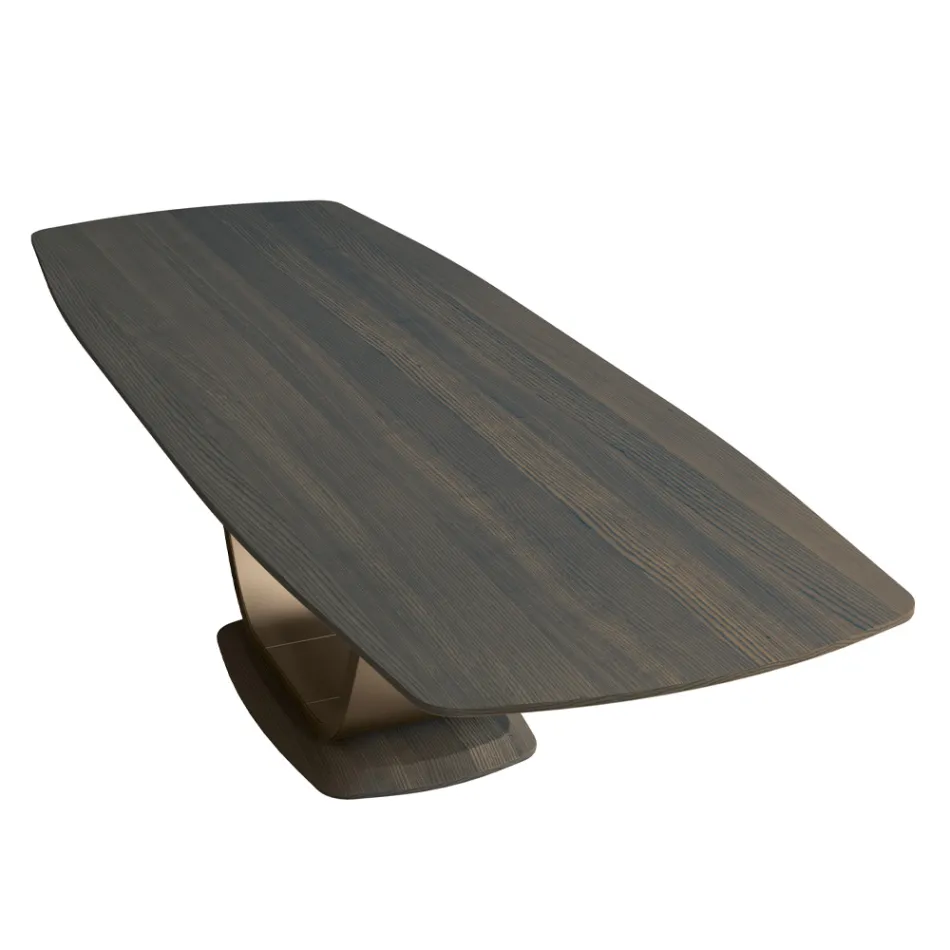 Masa fixa de living din lemn masiv cu piedestal central - Luuk Viadurini