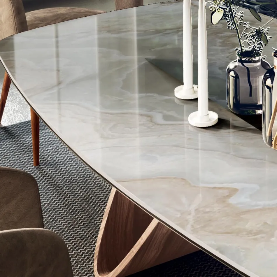 Masa fixa de living cu baza din lemn Made in Italy - Equatore Viadurini