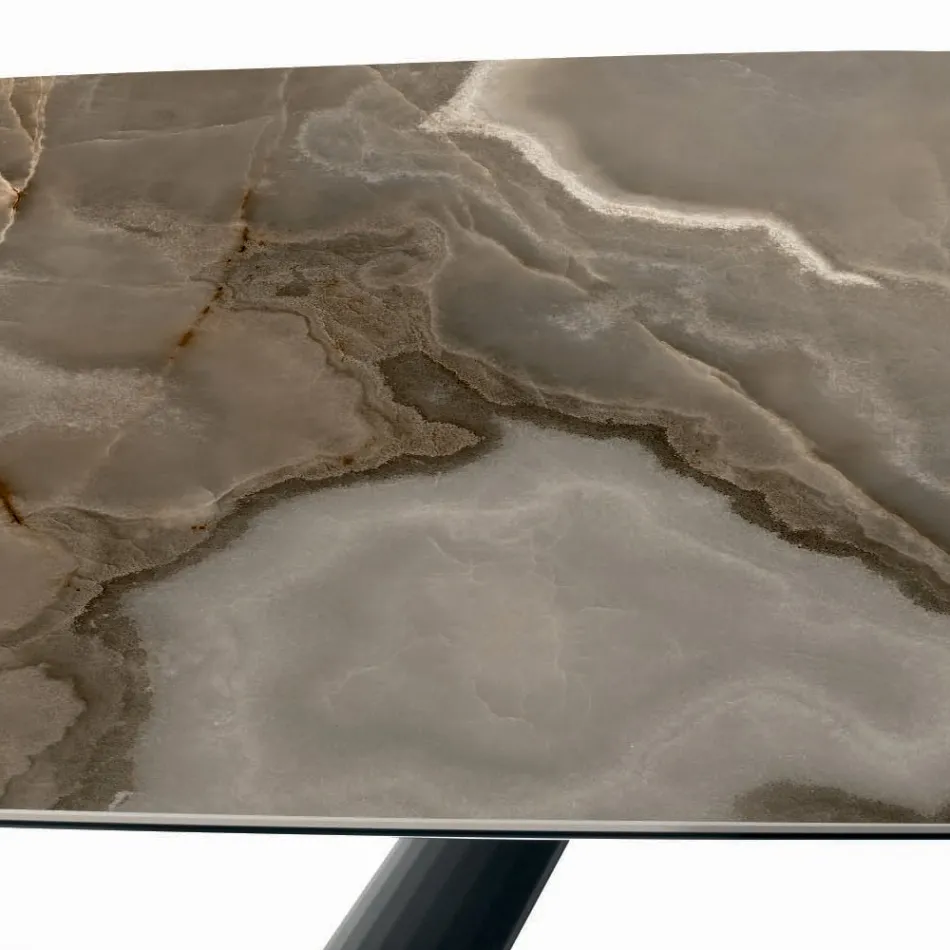 Masa Fixa din Ceramica si Baza din Otel Vopsit Negru Made in Italy - Ochelari Viadurini