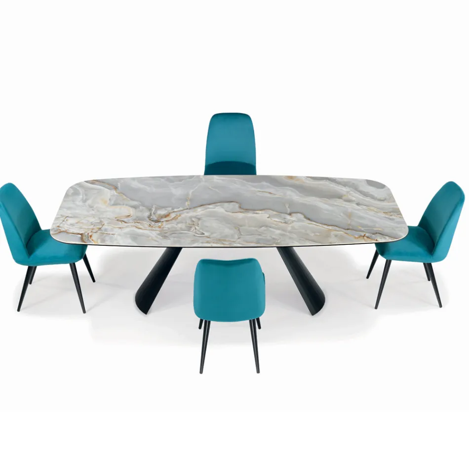 Masa Fixa din Ceramica si Baza din Otel Vopsit Negru Made in Italy - Ochelari Viadurini