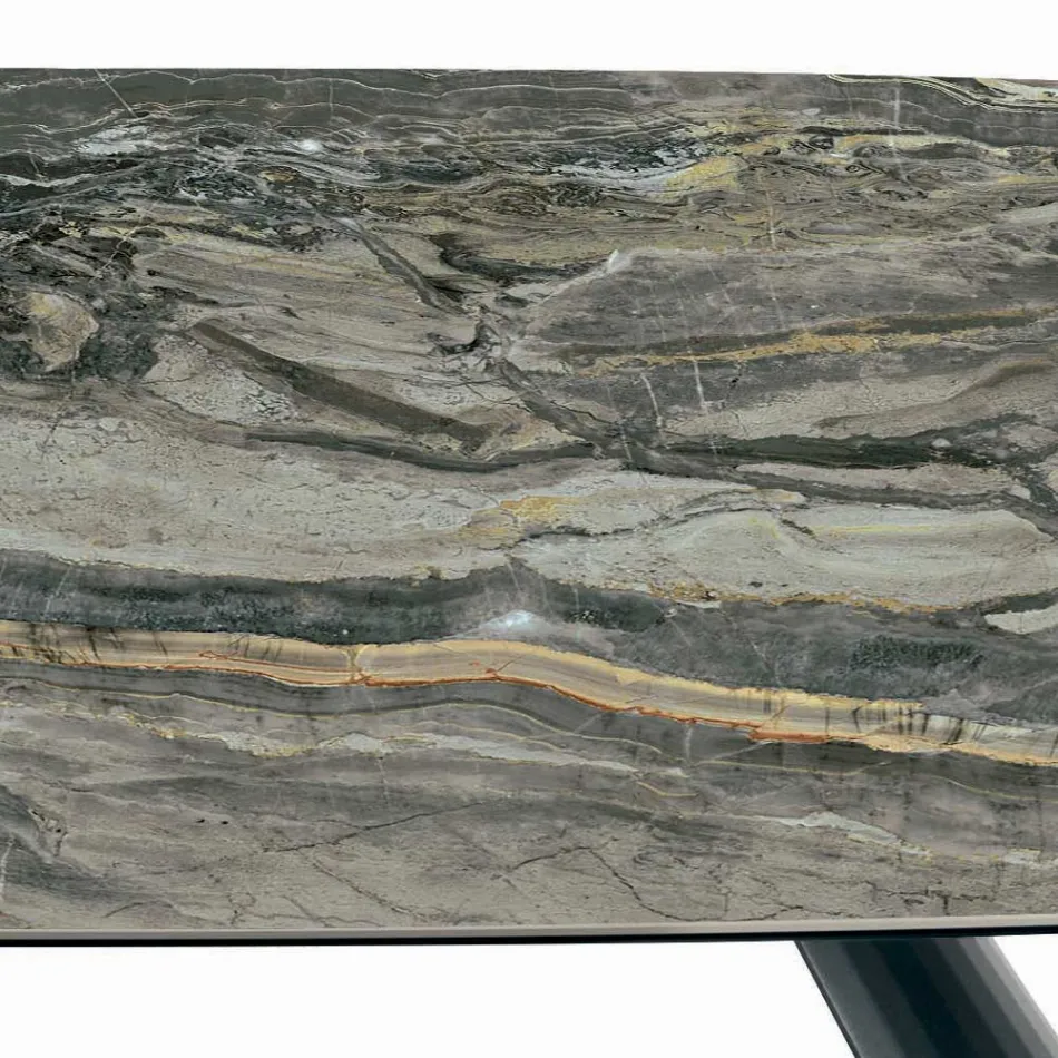 Masa Fixa din Ceramica si Baza din Otel Vopsit Negru Made in Italy - Ochelari Viadurini