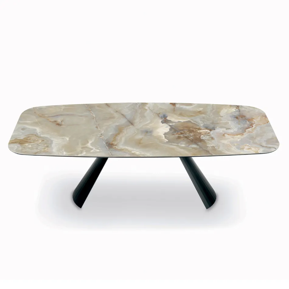 Masa Fixa din Ceramica si Baza din Otel Vopsit Negru Made in Italy - Ochelari Viadurini