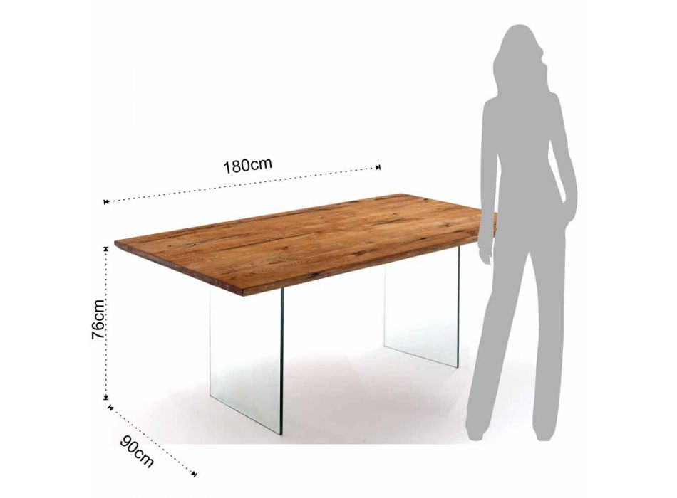 masă din lemn masiv dur cu picioare din sticlă călită Tito Viadurini