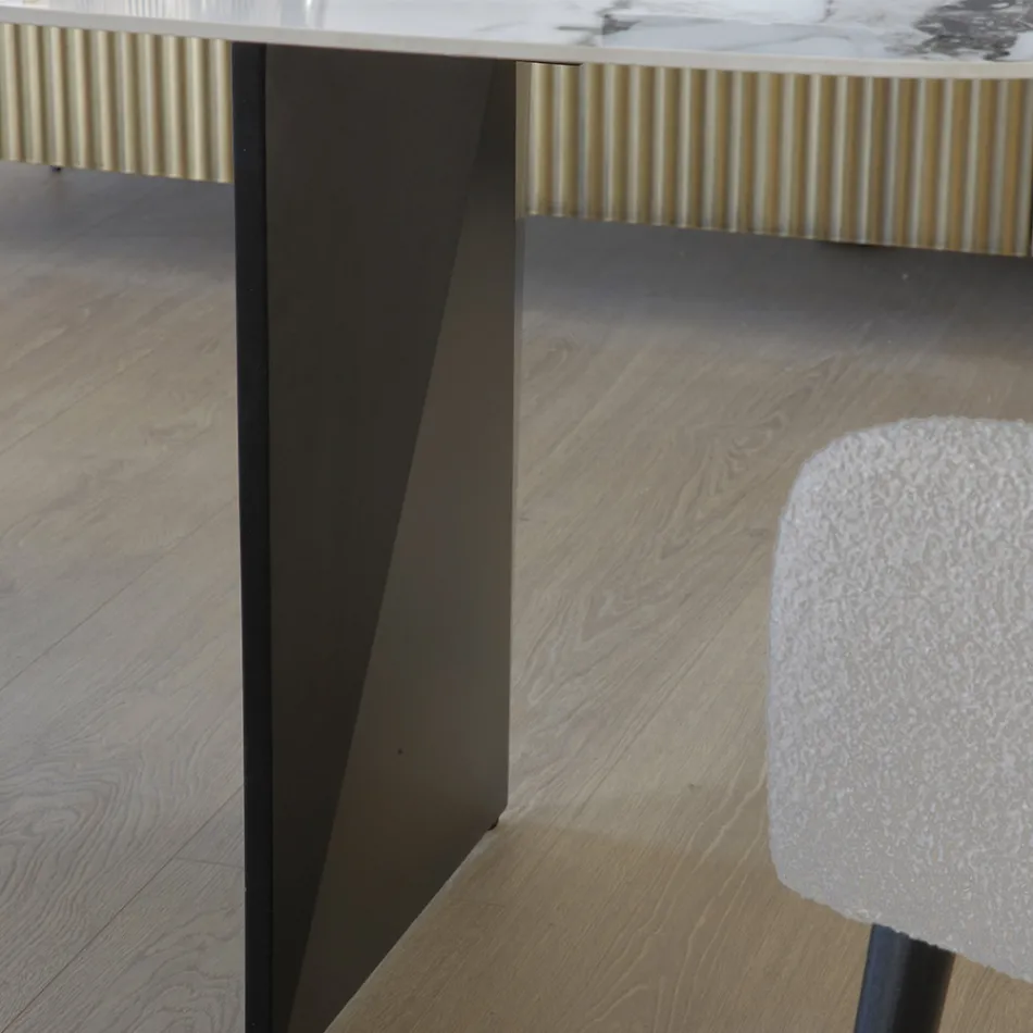 Masă fixă din metal și blat ceramic Arabesque lucios - Eronte Viadurini