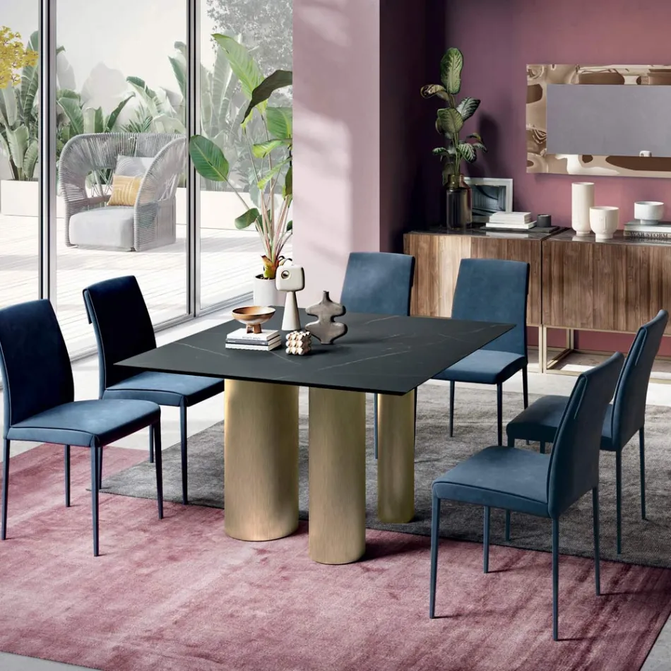 Masa Patrata Fixa din Laminat si Otel Made in Italy - Foarfece Viadurini