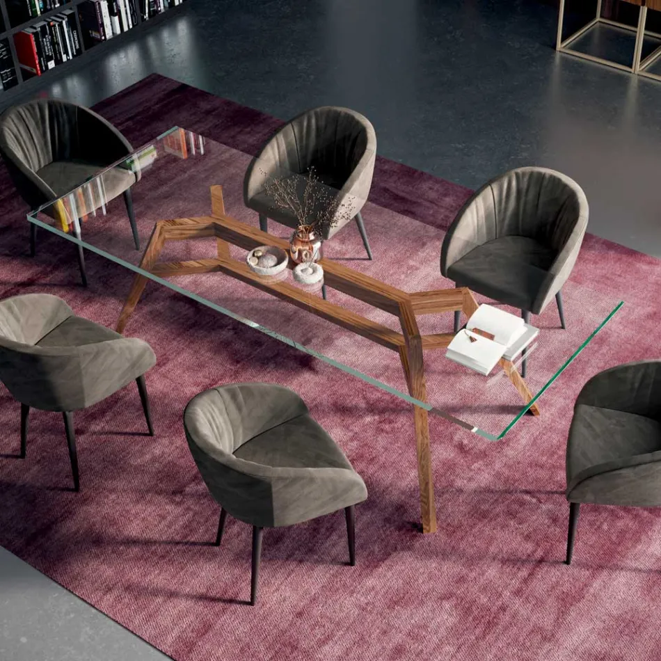 Masă dreptunghiulară fixă din sticlă extraclară și frasin Made in Italy - Nord Viadurini