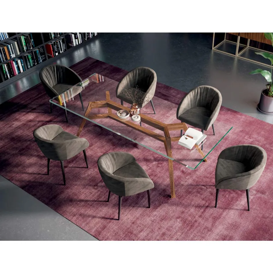 Masă dreptunghiulară fixă din sticlă extraclară și frasin Made in Italy - Nord Viadurini