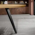 Masa rotunda fixa cu blat din furnir de stejar si baza metalica - Cyclamen Viadurini