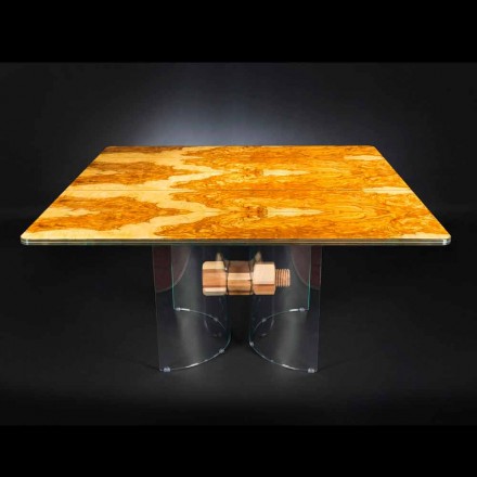 în tabelul de lemn de măsline și sticlă Portofino formă pătrată Viadurini