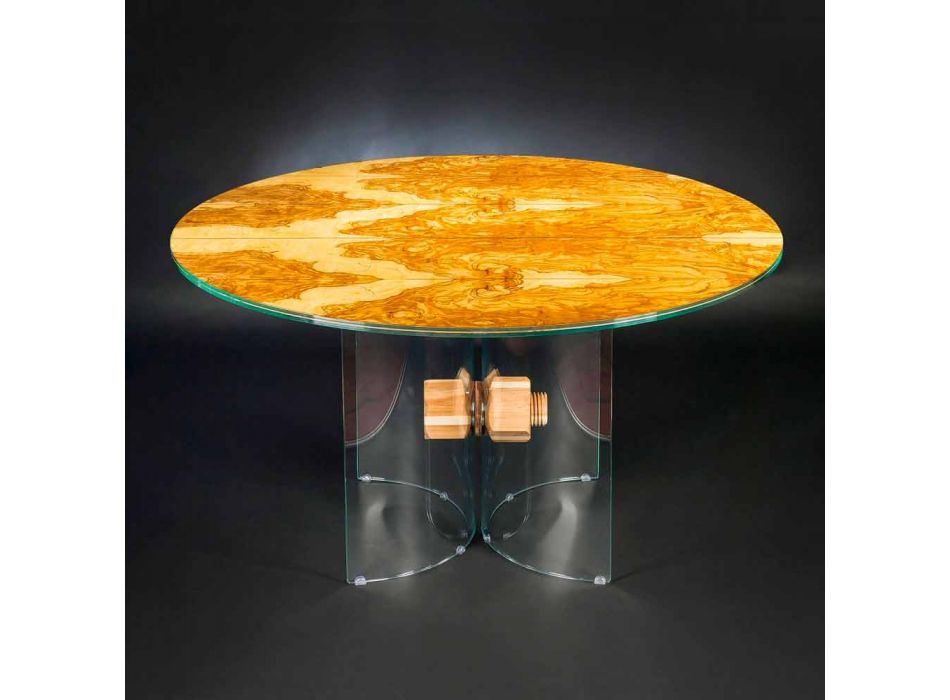 masa de lemn de măslin și rotund din sticlă Portofino VGnewtrend Viadurini