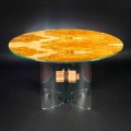 masa de lemn de măslin și rotund din sticlă Portofino