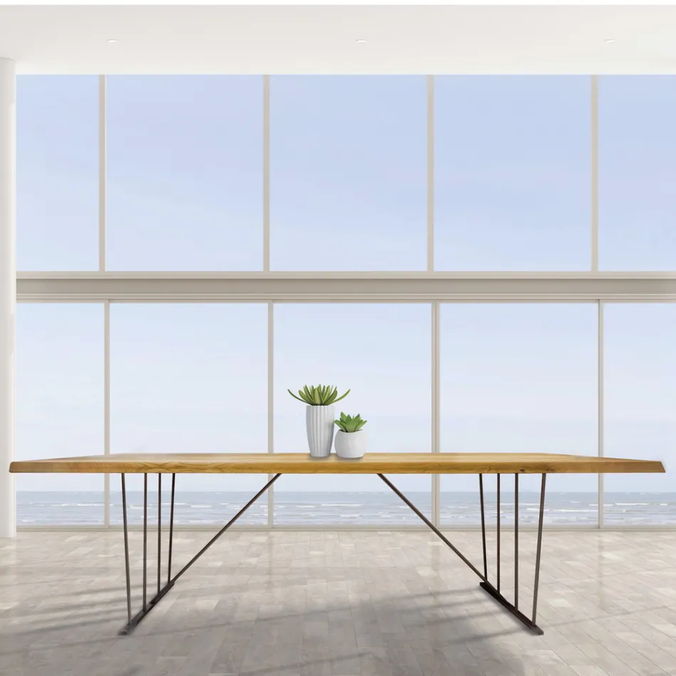 Masa din stejar masiv si picioare metalice Made in Italy - Consuelo Viadurini