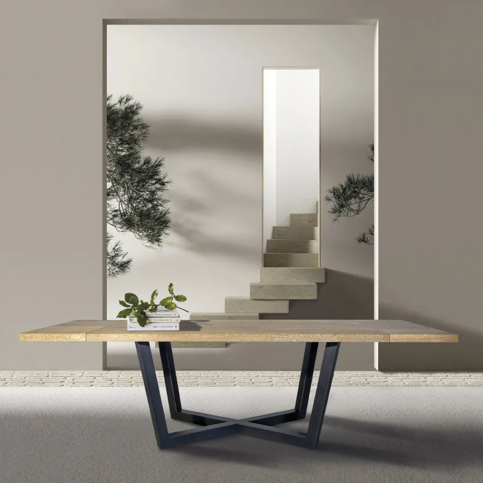 Masa de stejar innodata cu baza metalica gri fier Fabricata in Italia - Gonna Viadurini