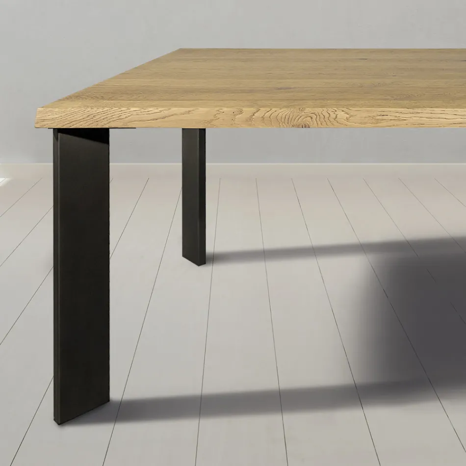 Masa din stejar Masellato innodat si picioare metalice Made in Italy - Vicente Viadurini