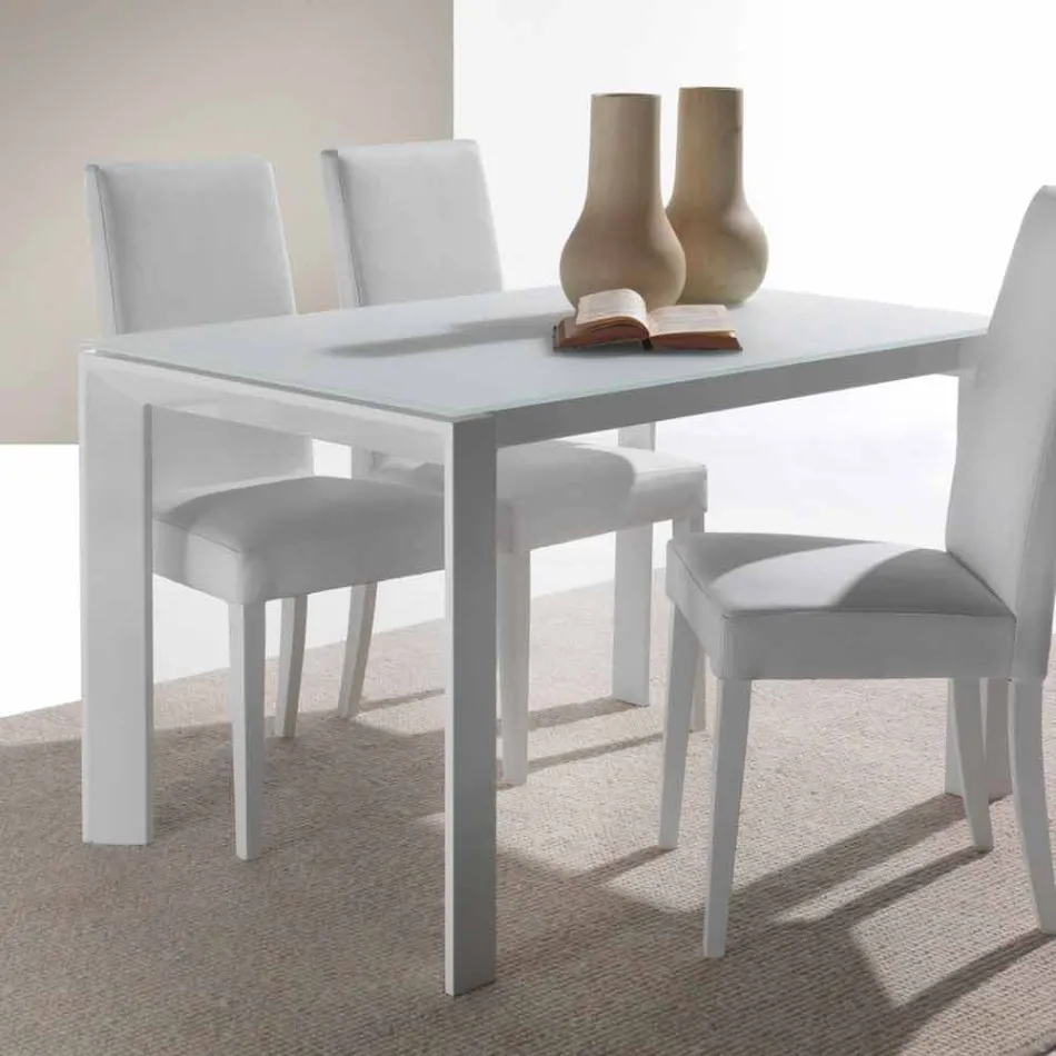 Masă extensibilă din sticlă călită cu extensie de carte Phoenix unică Viadurini