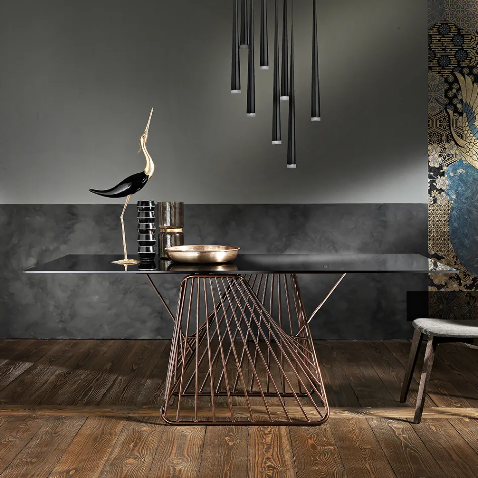 Design modern de masă din sticlă călită fabricat în Italia, Mitia Viadurini