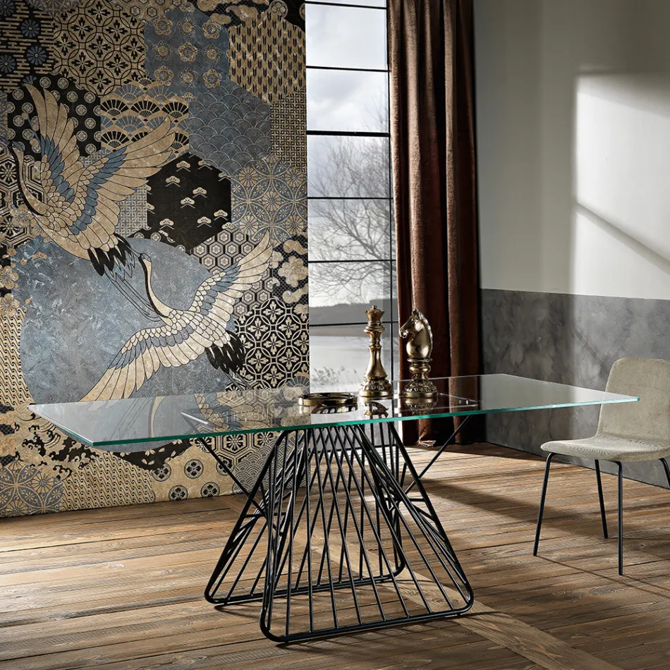 Design modern de masă din sticlă călită fabricat în Italia, Mitia Viadurini