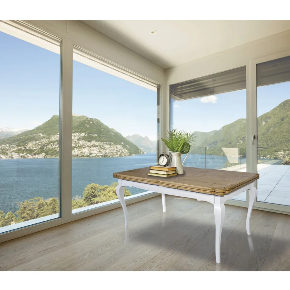 Masă de interior extensibilă din brad cu colțuri modelate Made in Italy - Faramir Viadurini