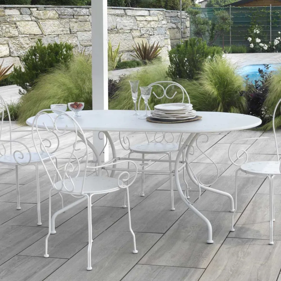 Masă de grădină ovală realizată în întregime din metal - Archive Viadurini