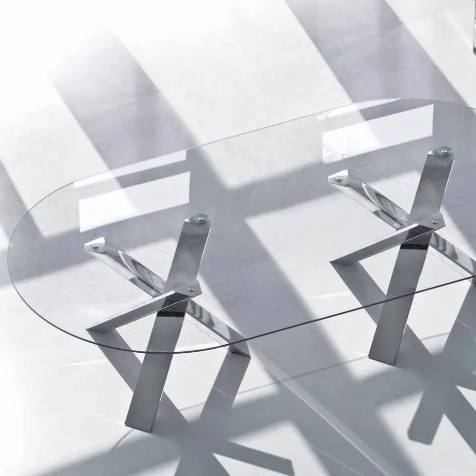 Tablă de design ovală în cristal 220x120cm făcută în Italia Tree Viadurini