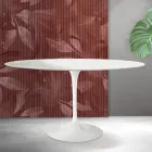 Masă ovală Tulip Saarinen, înălțime 74 cm, ceramică Florim alb mat - stacojiu Viadurini