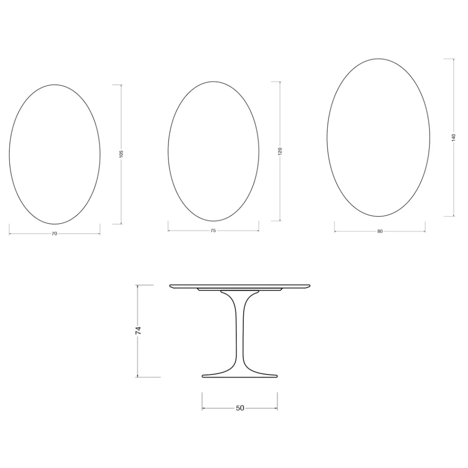 Masă ovală Tulip Saarinen, înălțime 74 cm, ceramică Florim albă lucioasă - stacojiu Viadurini