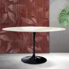 Masă ovală Tulip Saarinen H 74 cm din ceramică Florim Calacatta aurie mată - Scarlet Viadurini