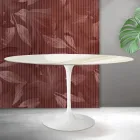 Masă ovală Tulip Saarinen H 74 cm din ceramică Florim Calacatta aurie mată - Scarlet Viadurini