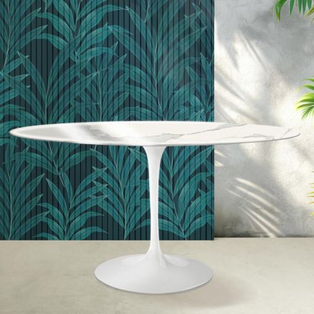 Masa Ovala Lalea Saarinen H 74 cm din Ceramica Florim Statuario Lucido - Stacojiu Viadurini