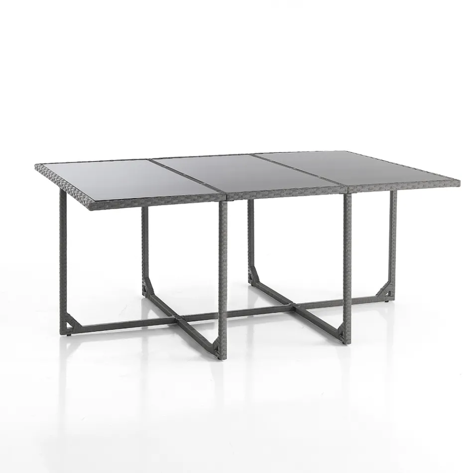 Masa de interior si exterior cu 6 scaune cu spatar rabatabil si 4 puf - Venir Viadurini