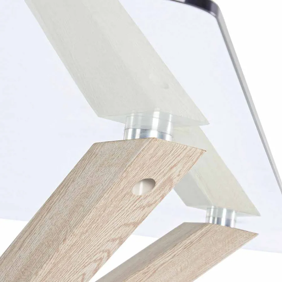 Masă de sufragerie Homemotion cu blat din sticlă temperată - Denda Viadurini