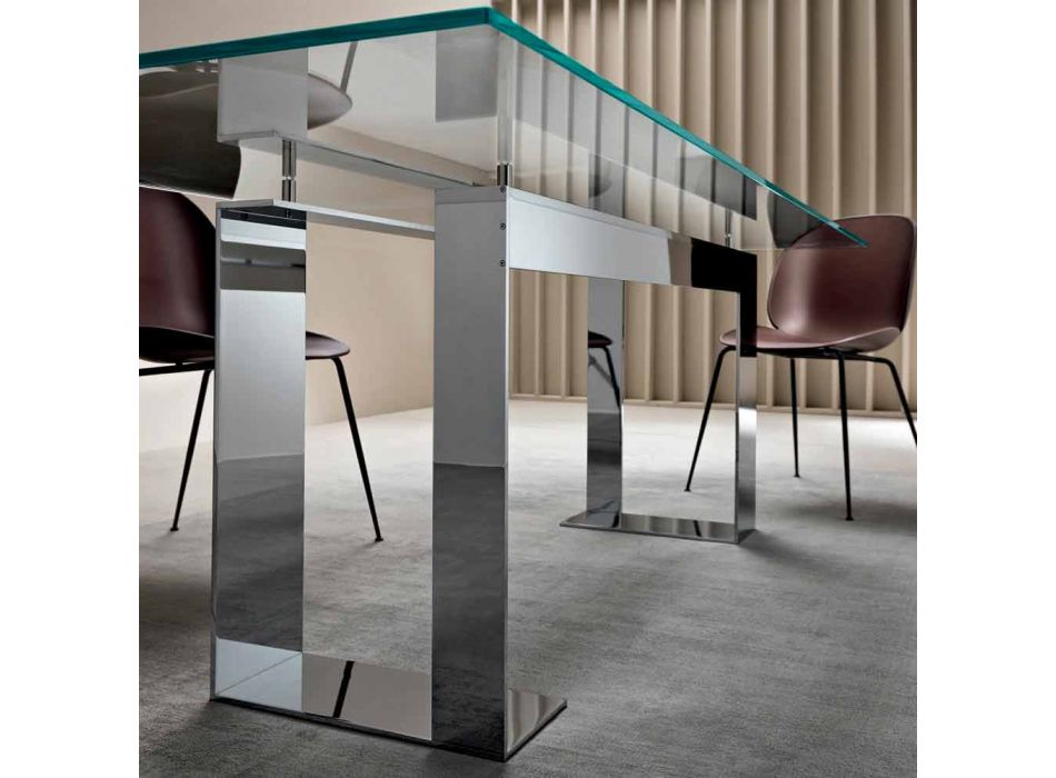 Blat de masă din sticlă extra-clară și picioare metalice 3 Finisaje 4 dimensiuni - Speck Viadurini