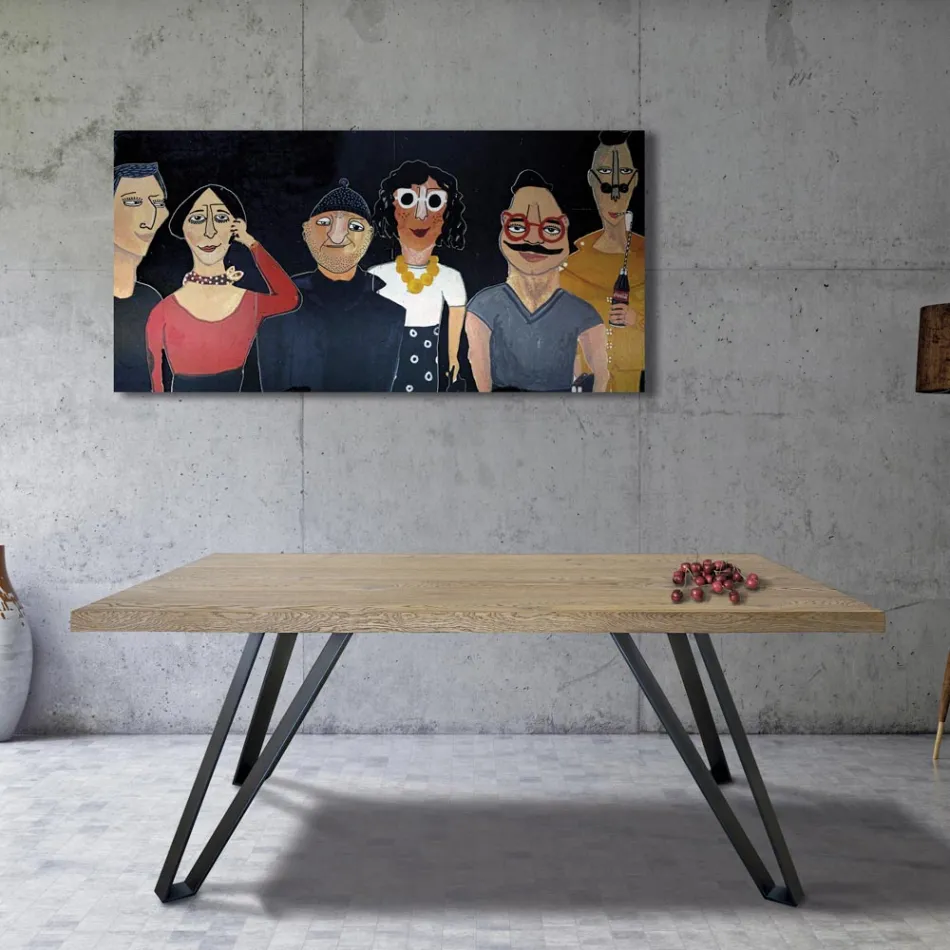 Masa placata din stejar Masellato innodat si metal Made in Italy - Luanda Viadurini