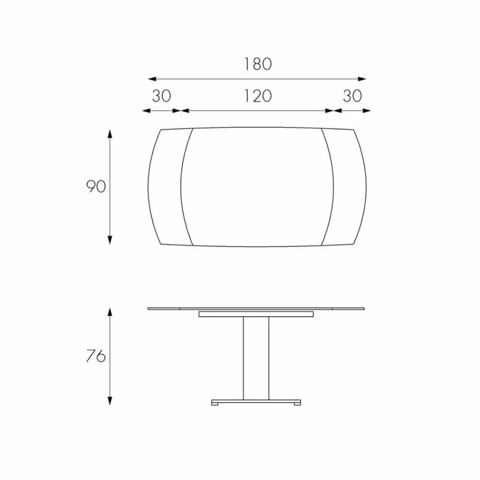Masă extensibilă din sticlă și imitație din piele, L120 / 180xP90cm, Lelia Viadurini