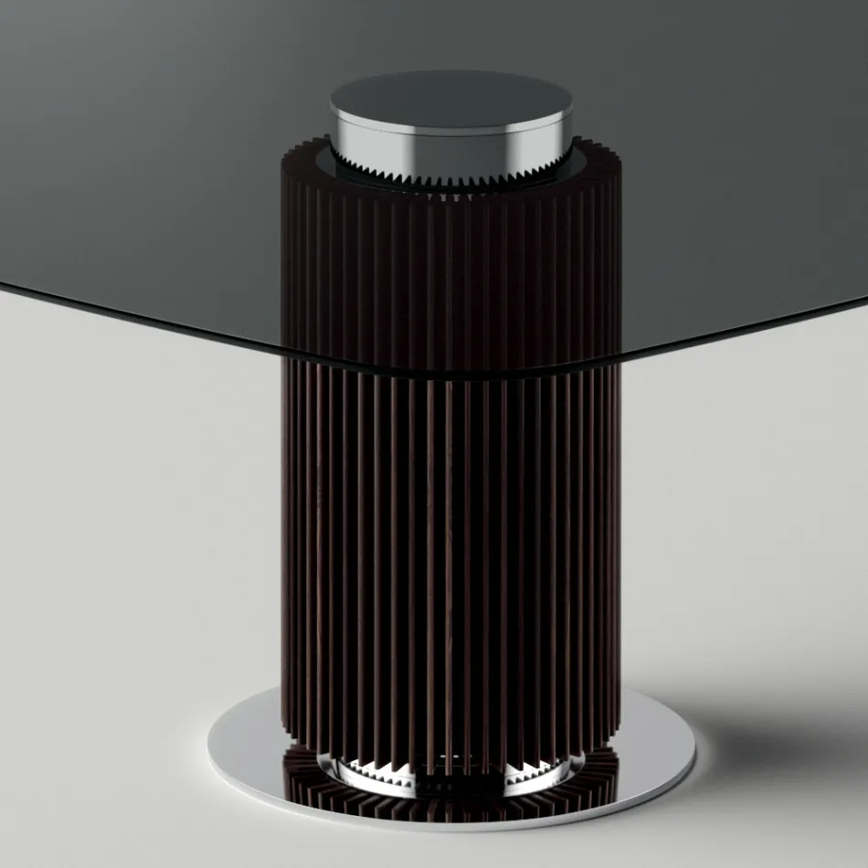 Masa de sufragerie cu blat patrat din sticla si baza din lemn Made in Italy - Kuadro Viadurini