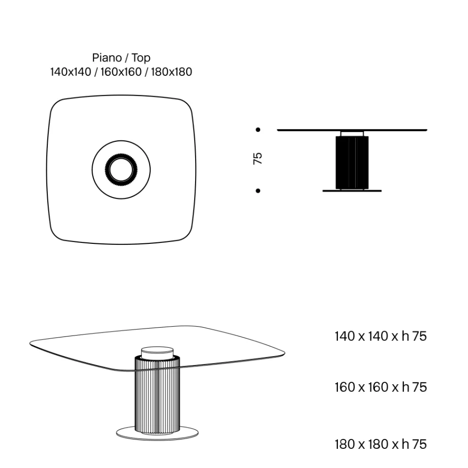 Masa de sufragerie cu blat patrat din sticla si baza din lemn Made in Italy - Kuadro Viadurini