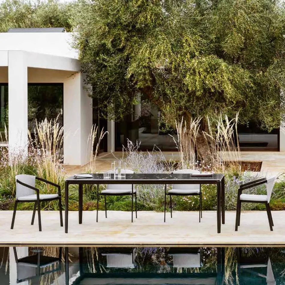 Masa de Sufragerie de Gradina din Aluminiu si Hpl sau Gres, Finisaje Diverse - Filomena Viadurini