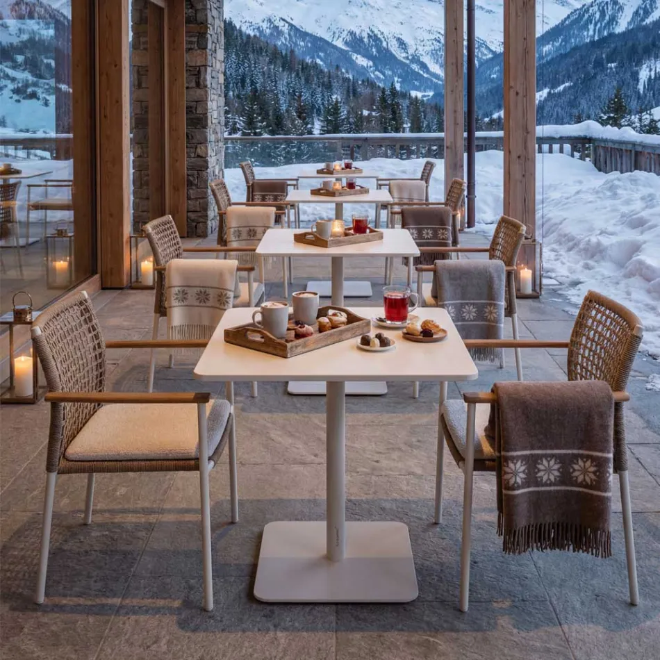 Masă pătrată 80x80 cm în aer liber din aluminiu bej - Alfresco Viadurini