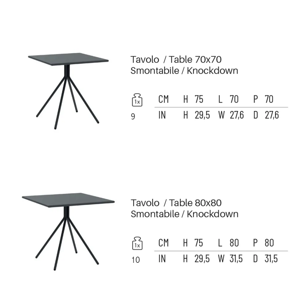 Masa patrata de exterior din otel galvanizat Made in Italy - Ralph Viadurini