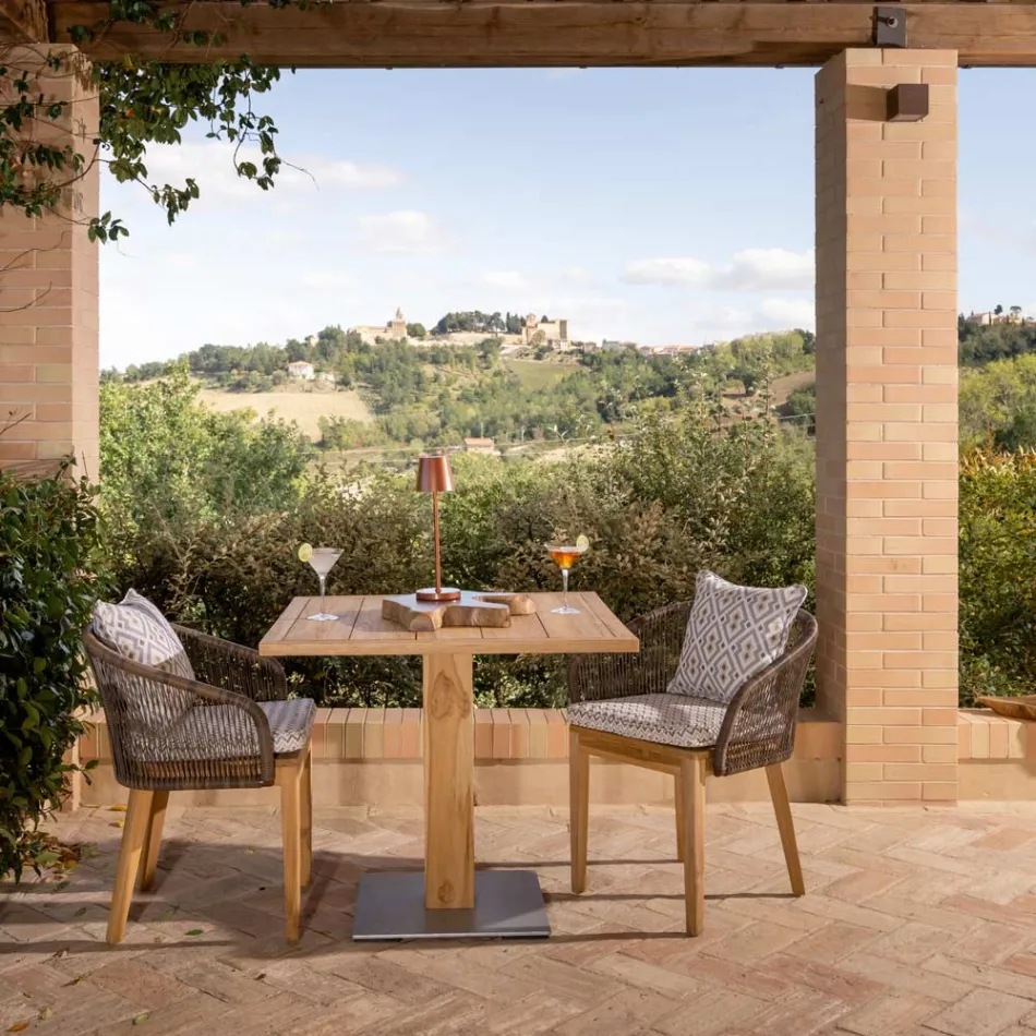 Masa Patrata de Exterior din Teak si Metal - Marie Viadurini