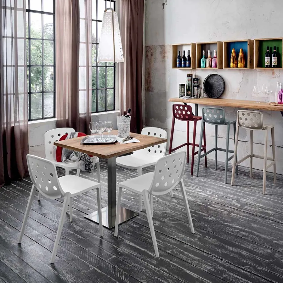 Masa patrata din metal HPL din otel inoxidabil satinat Made in Italy - Lentila Viadurini