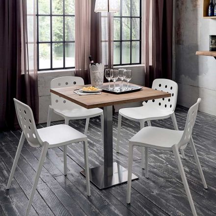 Masa patrata din metal HPL din otel inoxidabil satinat Made in Italy - Lentila Viadurini