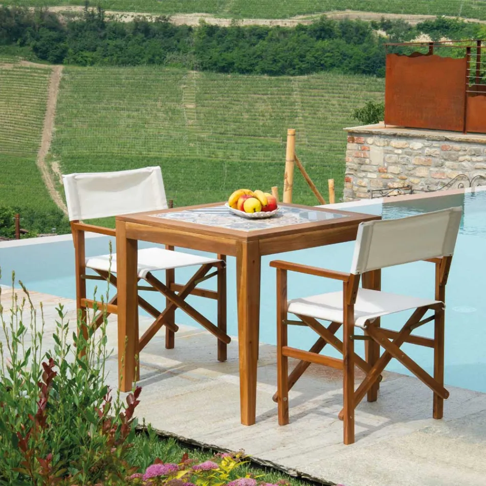 Masă pătrată din lemn de salcâm și blat ceramic - tehnic Viadurini