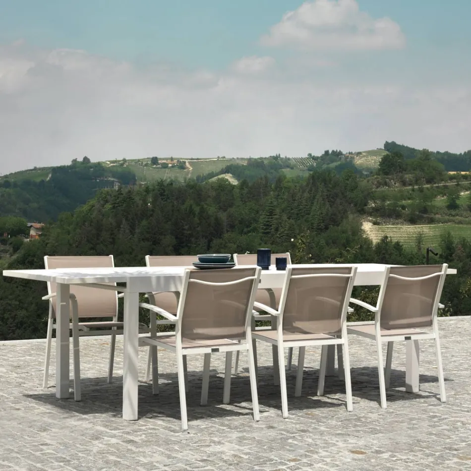 Masă dreptunghiulară extensibilă până la 210 cm din aluminiu - Pennarello Viadurini