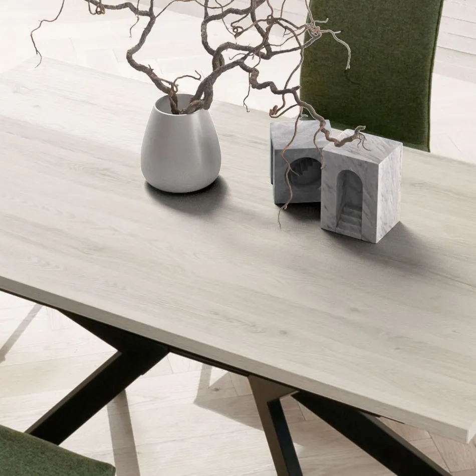 Masă dreptunghiulară extensibilă până la 260 sau 300 cm din HPL și metal - Charmy Viadurini