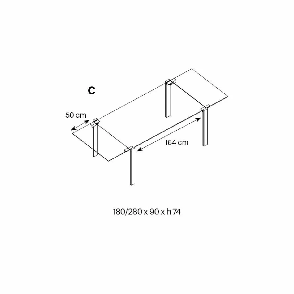 Masă extensibilă dreptunghiulară din sticlă transparentă fabricată în Italia - Sopot Viadurini