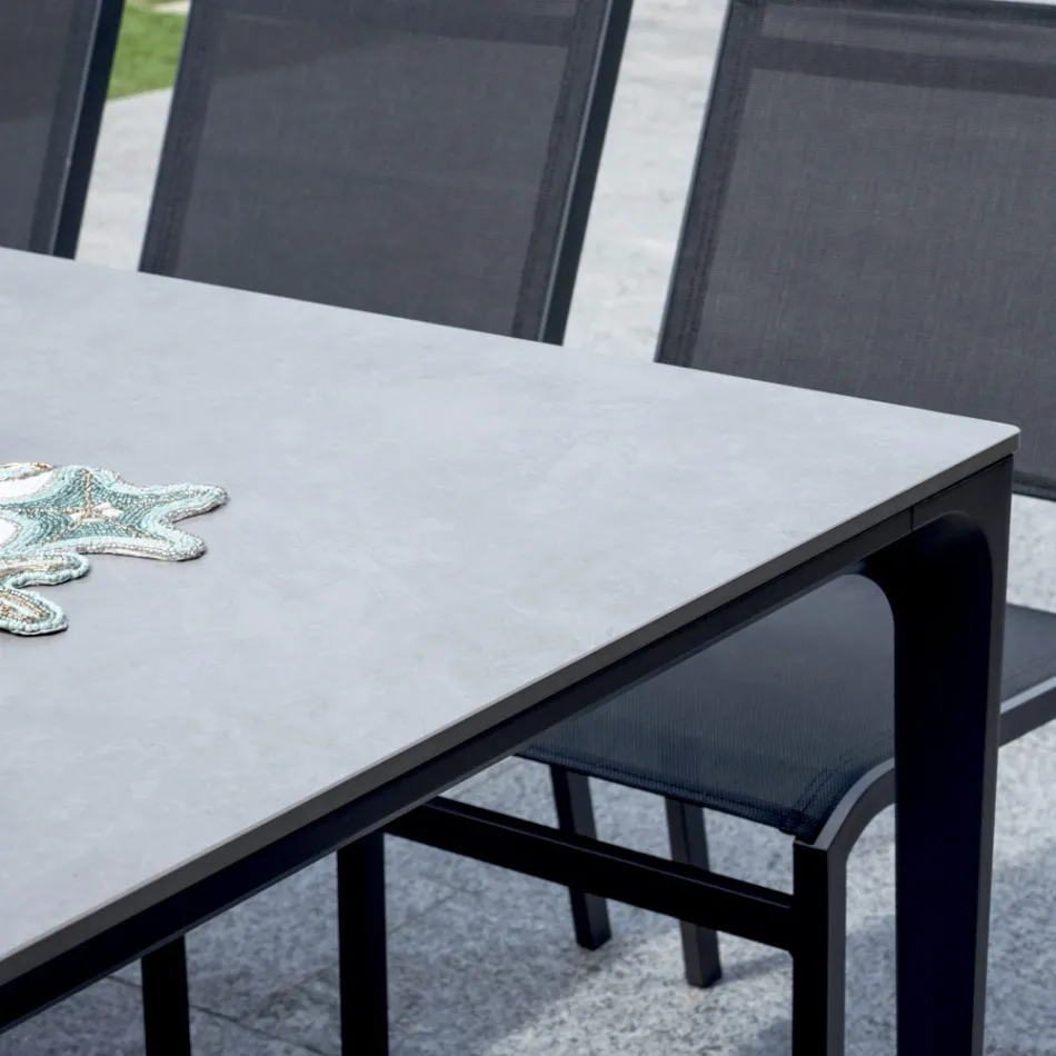 Masă de grădină dreptunghiulară din aluminiu și gresie - Lunara Viadurini