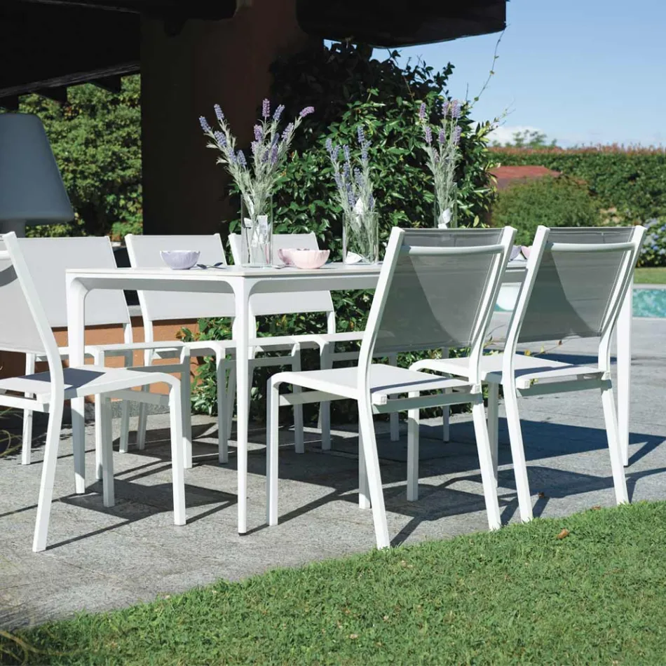 Masă de grădină dreptunghiulară din aluminiu și gresie - Lunara Viadurini