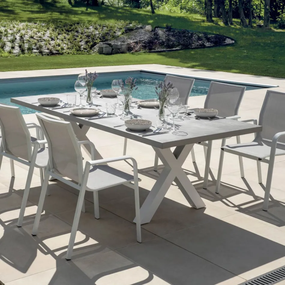 Masă de grădină dreptunghiulară din aluminiu și rășină gri - Nuvia Viadurini